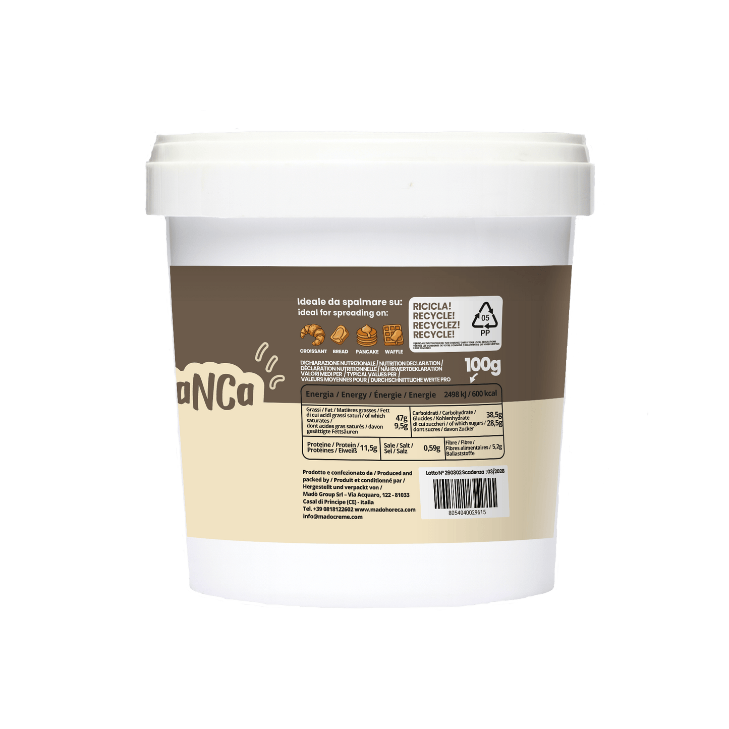 Vegana - Cioccolata bianca Crema Spalmabile Artigianale - Mado Ho.re.ca