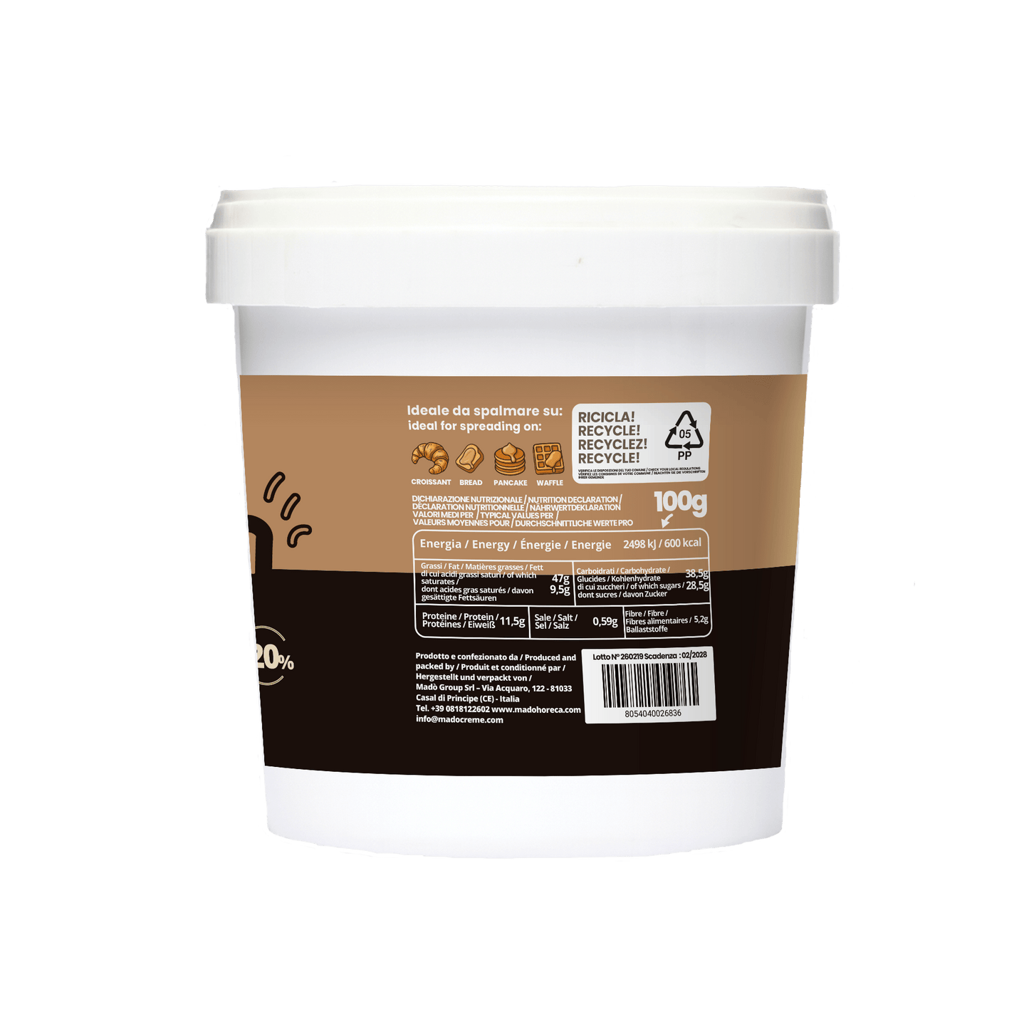 Vegana - Crema di Nocciole 8% Crema Spalmabile Artigianale - Mado Ho.re.ca