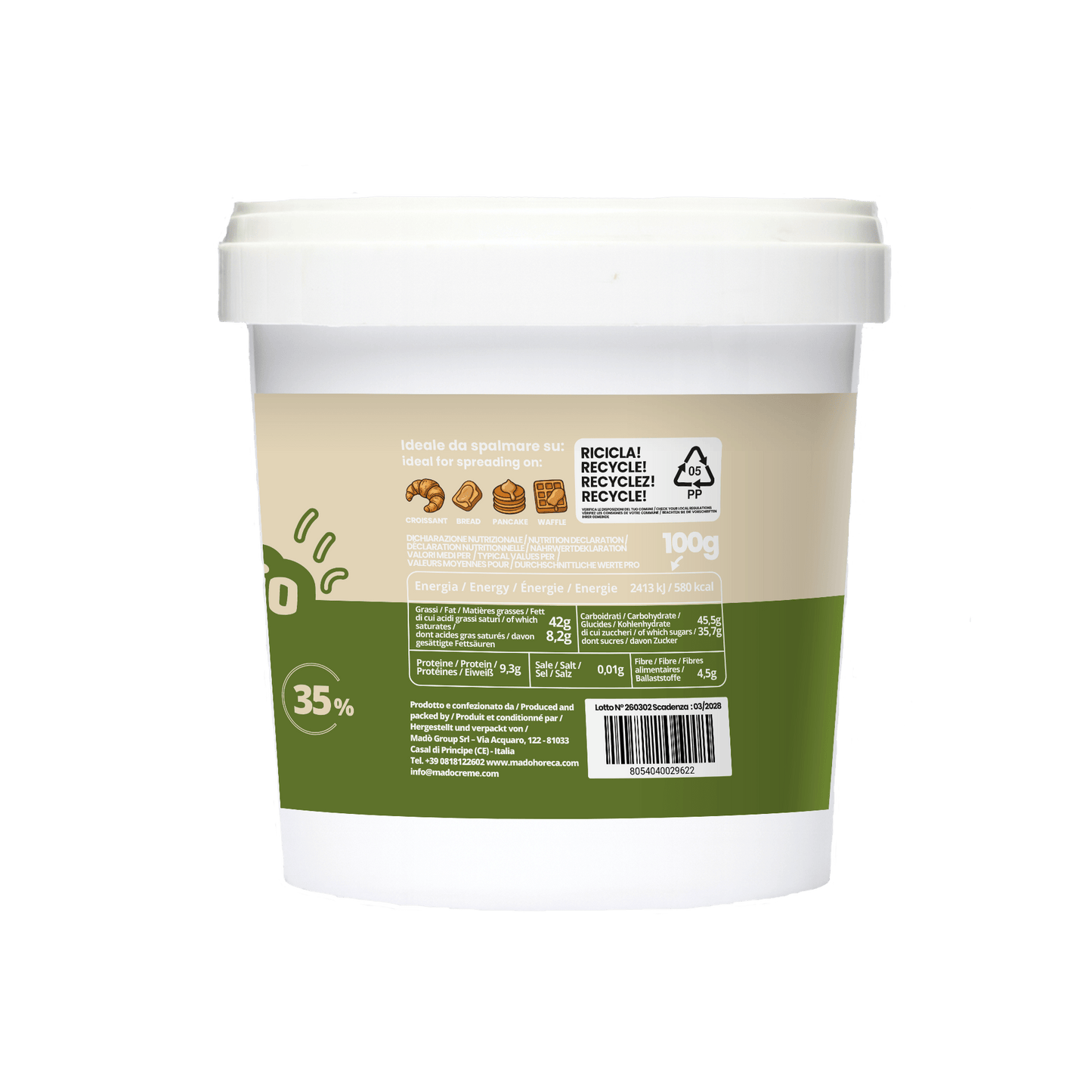 Vegana - Pistacchio 35% Crema Spalmabile Artigianale - Mado Ho.re.ca