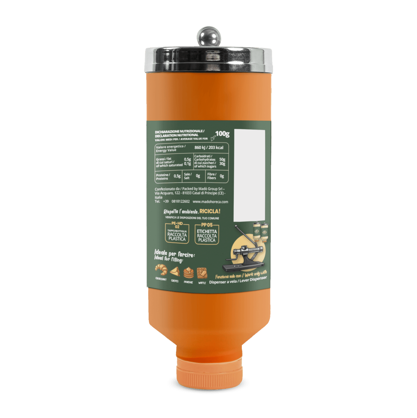 REFILL DI CONFETTURA GUSTO ALBICOCCA "BOTTIGLIA DA 900gr" - Mado Ho.re.ca