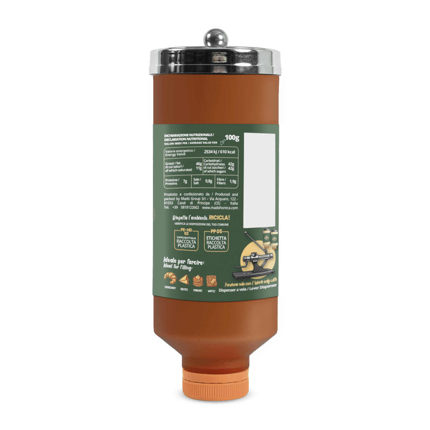 REFILL DI CREMA SPALMABILE AL GUSTO CARAMELLO SALATO "BOTTIGLIA DA 800GR" - Mado Ho.re.ca