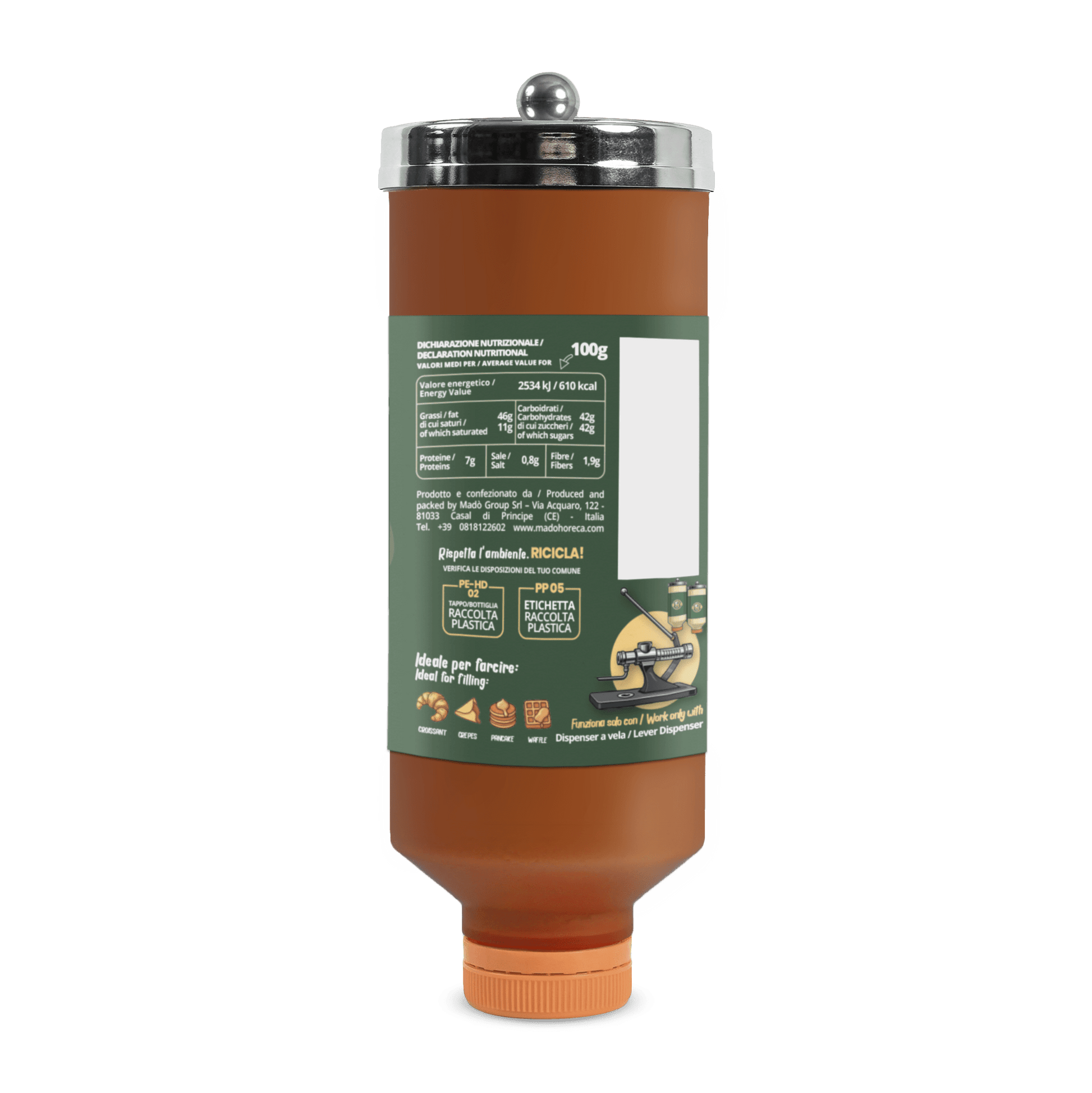 REFILL DI CREMA SPALMABILE AL GUSTO CARAMELLO SALATO "BOTTIGLIA DA 800GR" - Mado Ho.re.ca