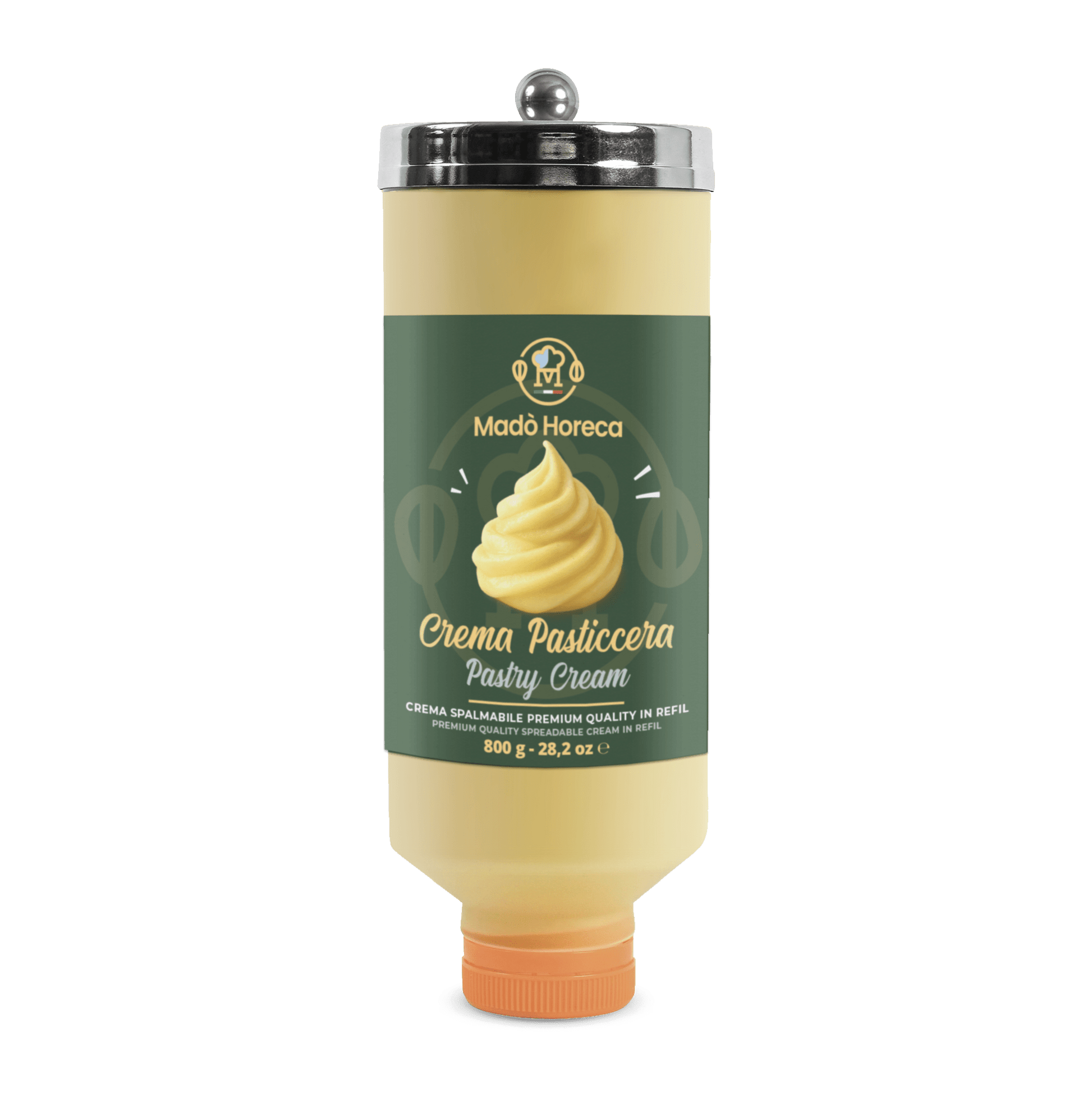 REFILL DI CREMA SPALMABILE AL GUSTO CREMA PASTICCERA "BOTTIGLIA DA 800GR" - Mado Ho.re.ca