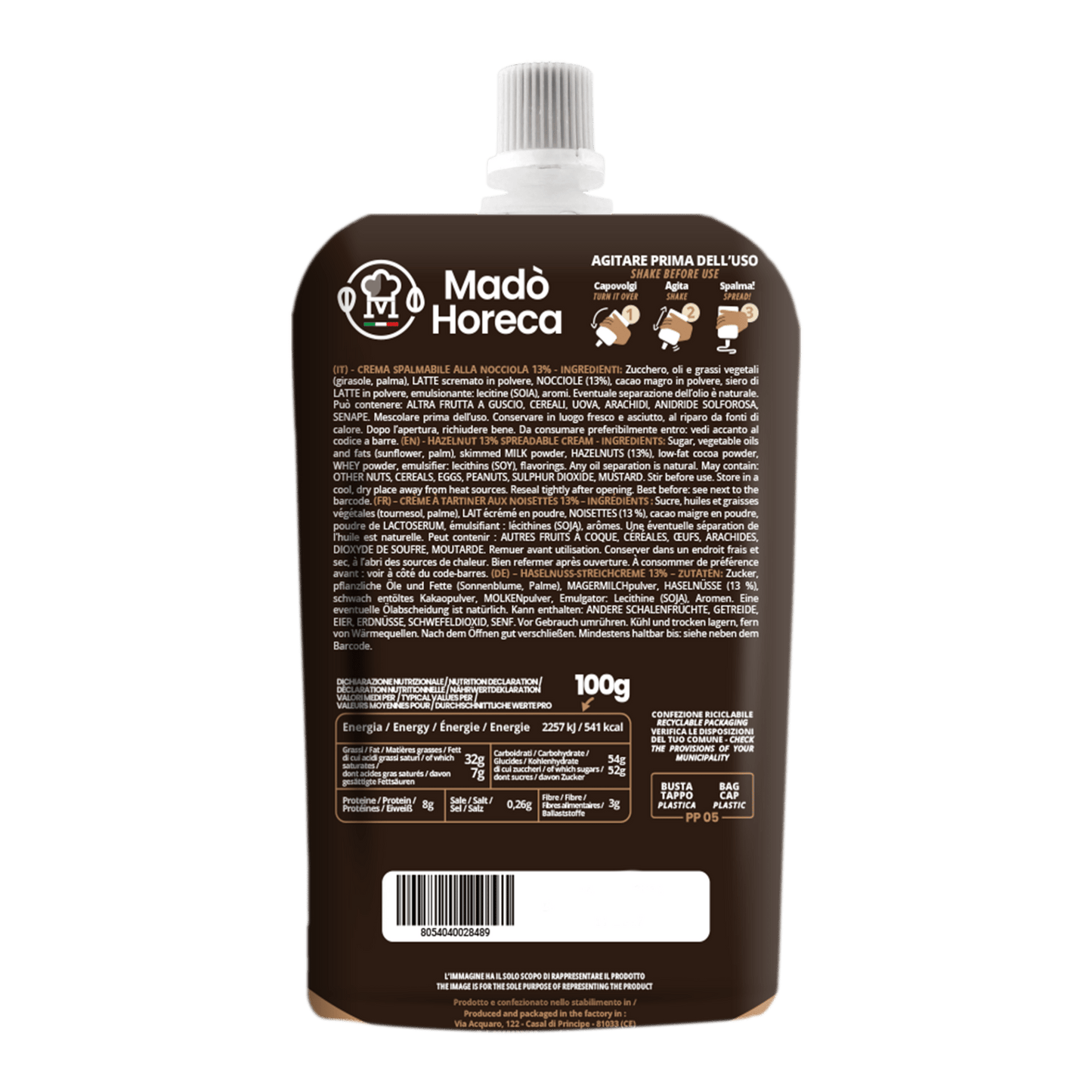 Sac A Poche "Zero Sprechi" al gusto Nocciola 13% "Busta da 600gr" - Mado Ho.re.ca