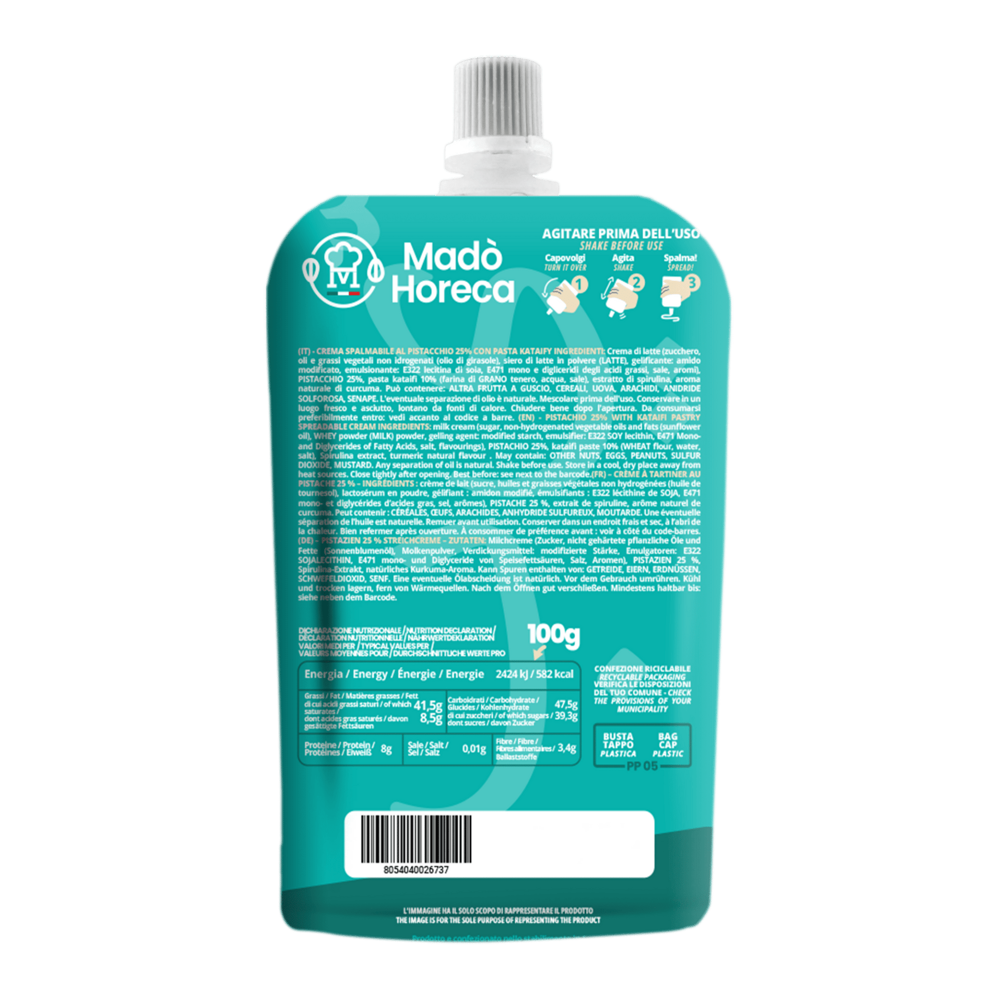 Sac A Poche "Zero Sprechi" al gusto Pistacchio Dubai 25% "Busta da 600gr" - Mado Ho.re.ca