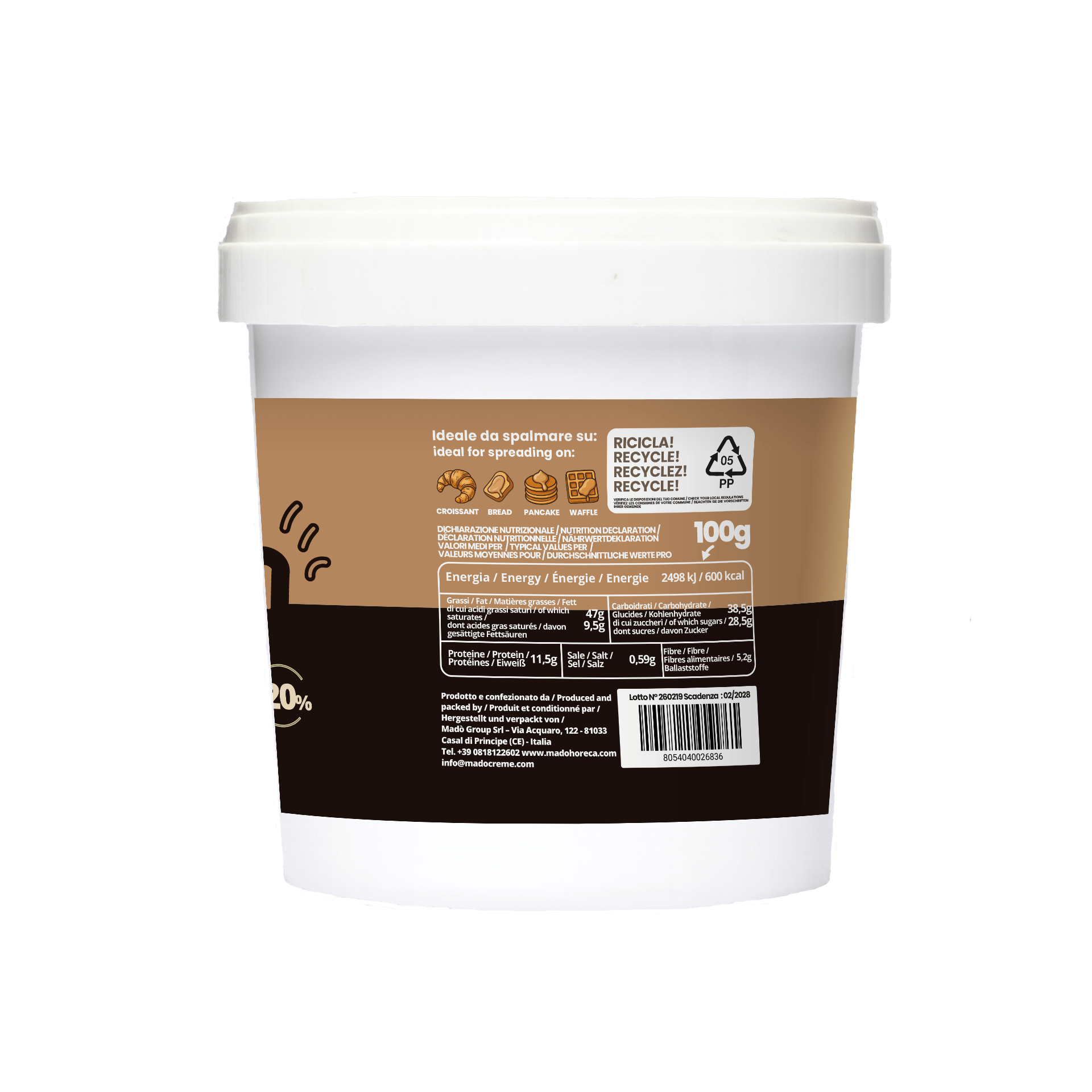 Vegana - Crema di Nocciole 8% Crema Spalmabile Artigianale - Mado Ho.re.ca