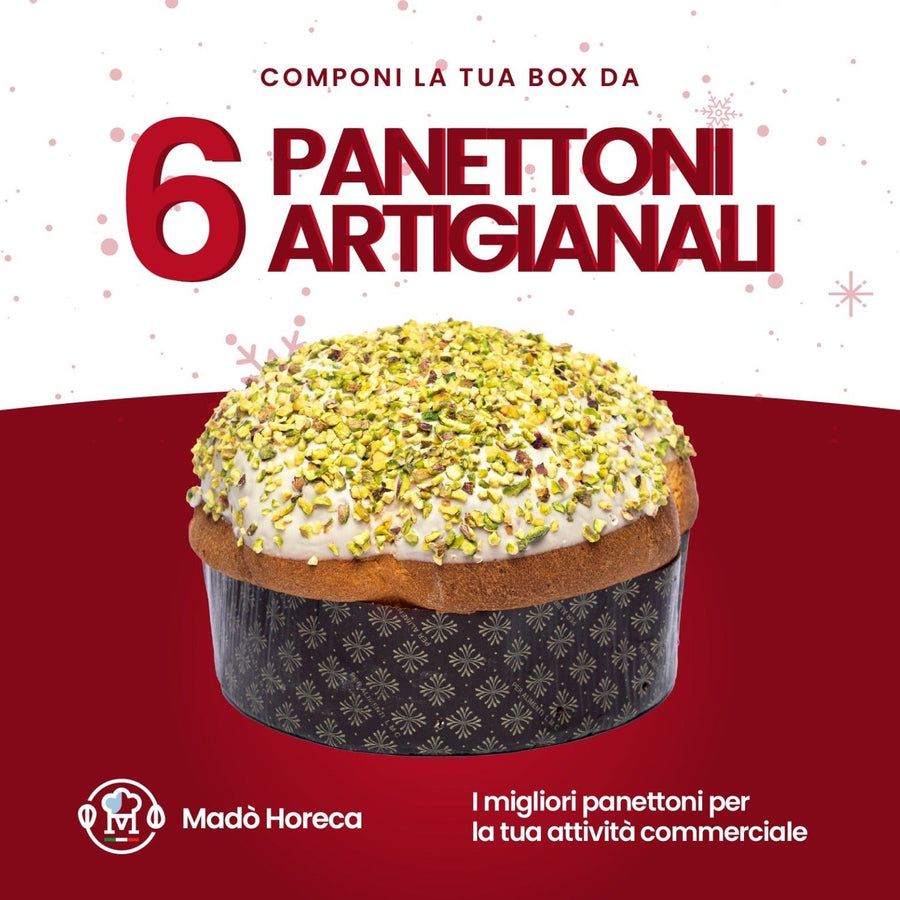 Panettone artigianale al pistacchio 1kg (PREZZO CADAUNO A PARTIRE DA 21.99€ Iva Compresa) Cartone da 6 pezzi - Mado Ho.re.ca