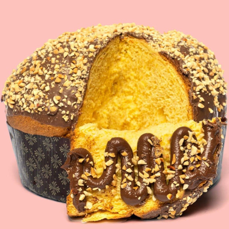 Panettone artigianale con crema alla gianduia e granella di nocciole 1kg - Mado Horeca