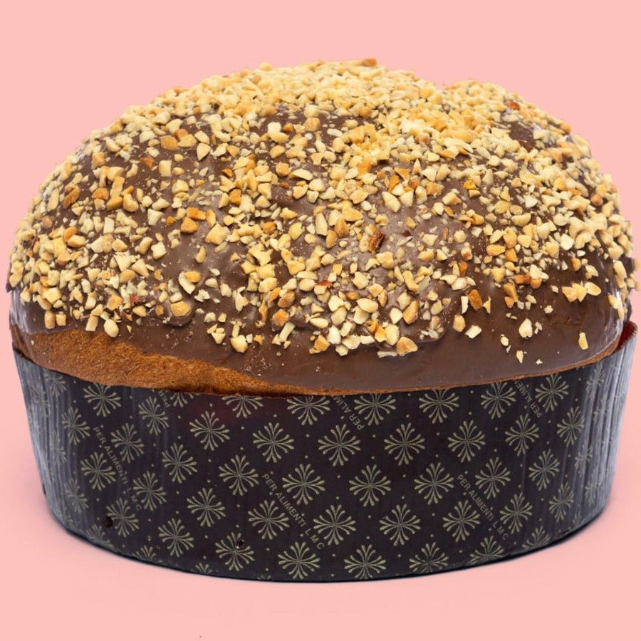 Panettone artigianale con crema alla gianduia e granella di nocciole 1kg - Mado Horeca